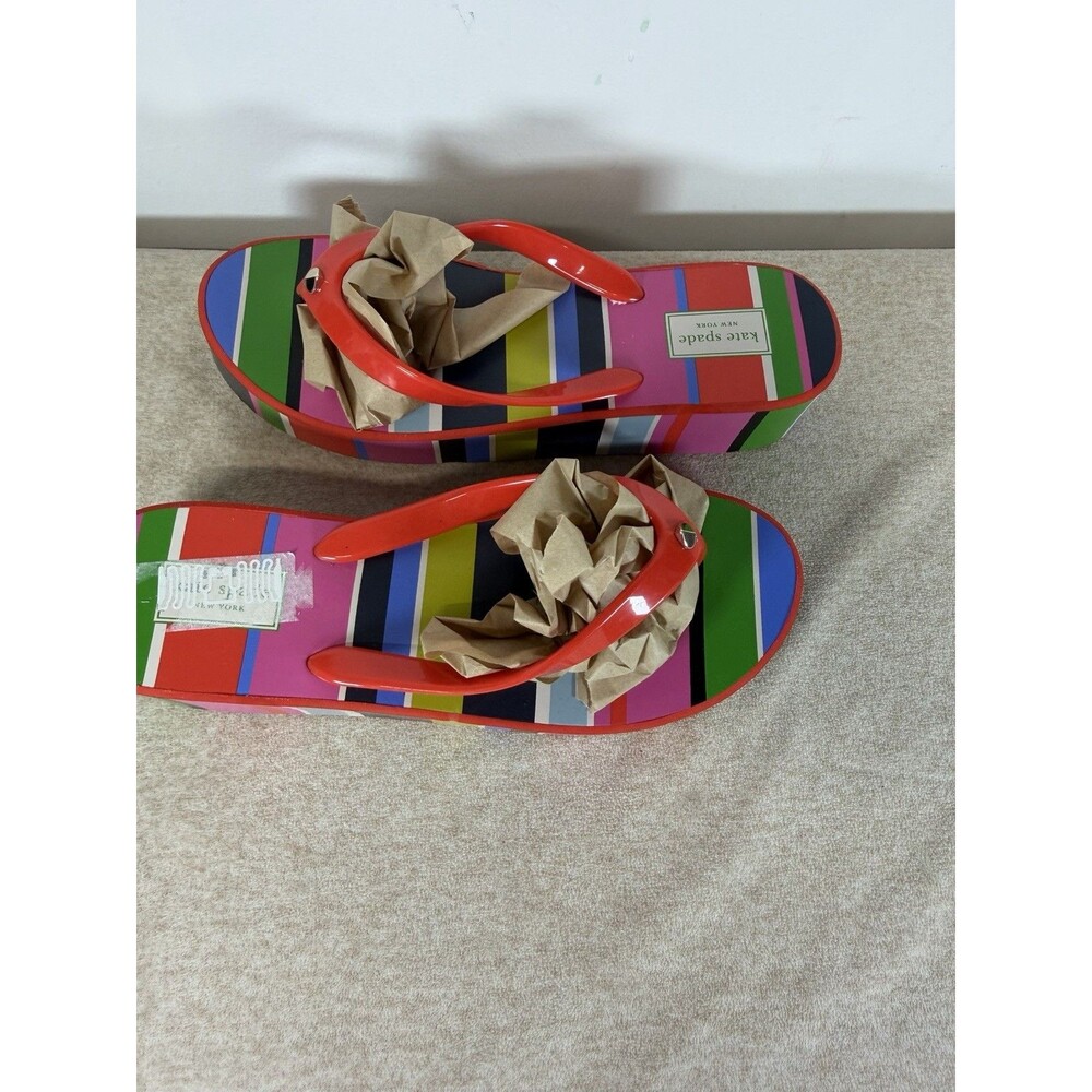 Kate Spade New York Rhett Wedge Sandals Rubber Thong Flip Flops 10 M Stripes - Picture 4 of 13